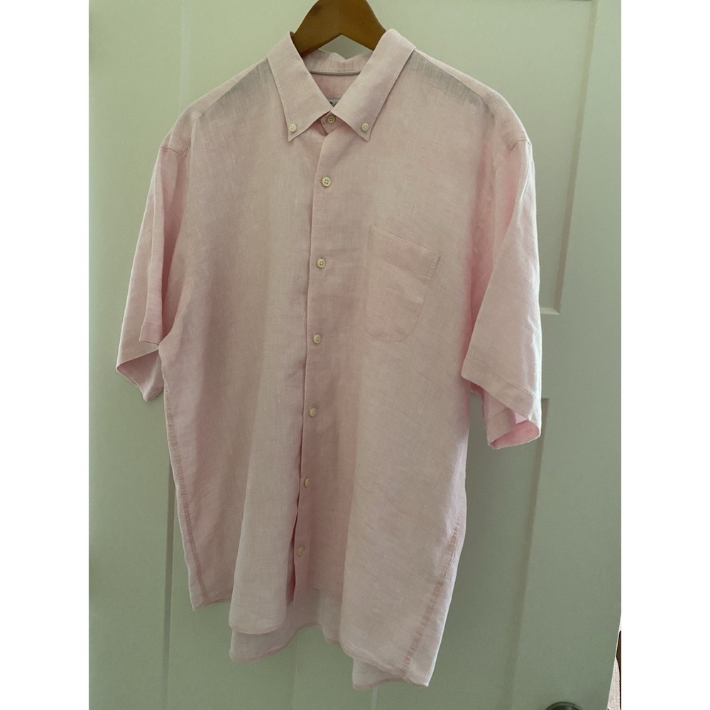 Peter Millar XL Pink Linen Short Sleeve Button Down Shirt s6